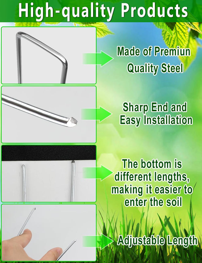 Wohohoho 102Pcs 6 Inches Landscape Staples with Gasket Kit. 50Pcs U-Shaped Garden Stakes and Plastic Fixing Gasket, with Pick Hook and Black Hammer. Pins for Tent Turf Weed Barrier Fabric Hose Fence 🍁 All In One Marketplace Canada