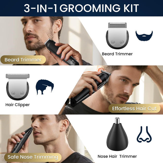 Ufree 3-in-1 Beard Trimmer for Men, Waterproof Electric Razor Shaver for Facial Hair, Rechargeable Hair Trimmer Clippers Grooming Kit, Gifts for Husband Father 🍁 All In One Marketplace Canada