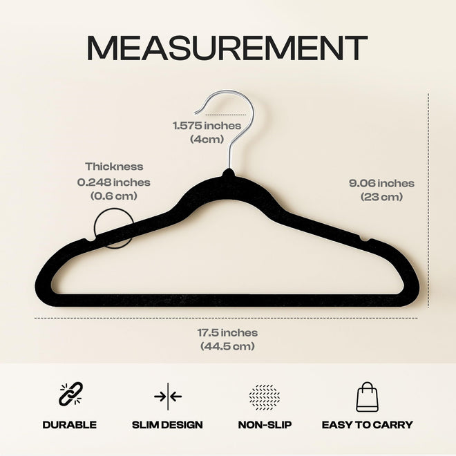 Utopia Home Velvet Hangers 50 Pack, Heavy Duty, Non-Slip, Space Saving Felt Clothes Hangers with 360° Hook & Notches (Black) 🍁 All In One Marketplace Canada