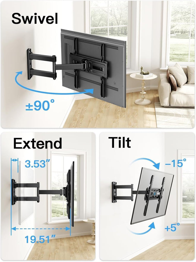 Pipishell Full Motion TV Wall Mount for 26-65 Inch TVs up to 77 lbs, Height Adjustable Corner Wall Mount Bracket with Articulating Arm, Swivel Extension Tilt, Max VESA 400x400mm, PIMF9 🍁 All In One Marketplace Canada
