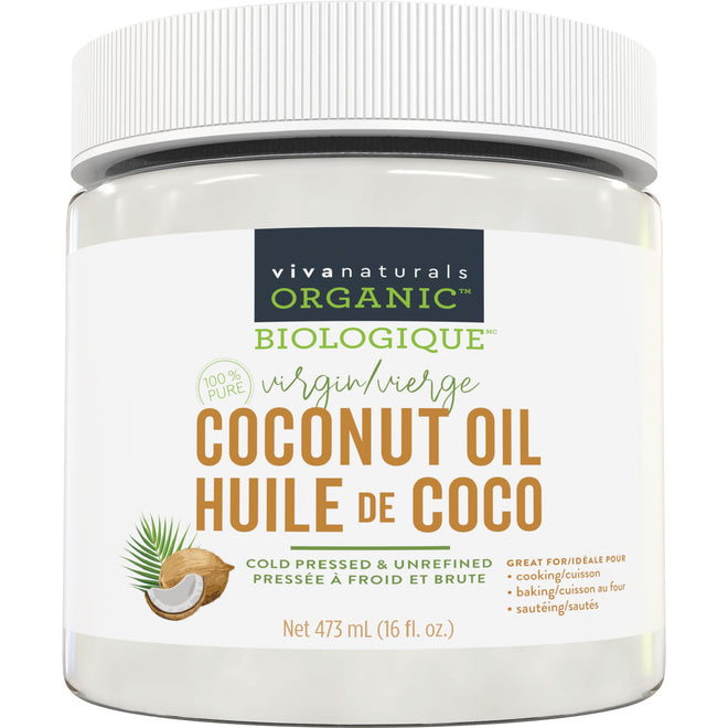 Viva Naturals Organic Virgin Coconut Oil,16 fl oz (473 mL) – Coconut Oil for Hair, Skin, Cooking & Baking – Cold-Pressed, Unrefined & Non-GMO – Keto & Paleo Certified – BPA-Free Jar 🍁 All In One Marketplace Canada