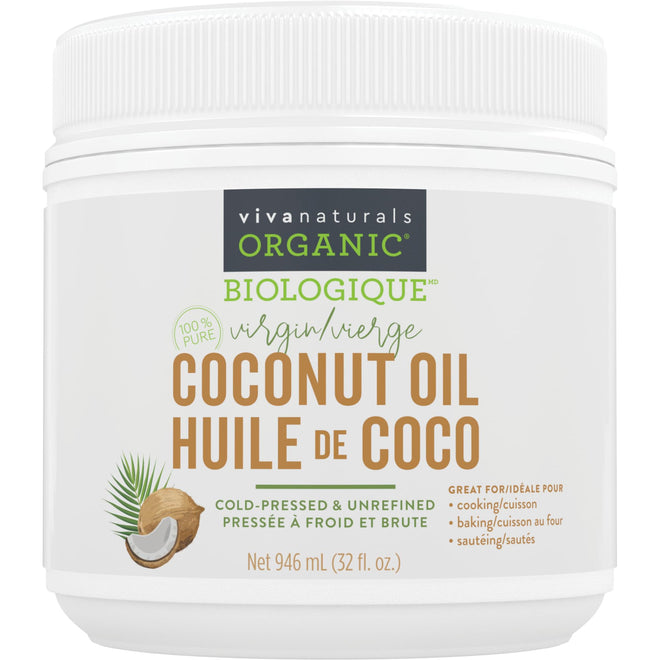 Viva Naturals Organic Virgin Coconut Oil, 32 fl oz (946 mL) – Coconut Oil for Hair, Skin, Cooking & Baking – Cold-Pressed, Unrefined & Non-GMO – Keto & Paleo Certified – BPA-Free Jar 🍁 All In One Marketplace Canada