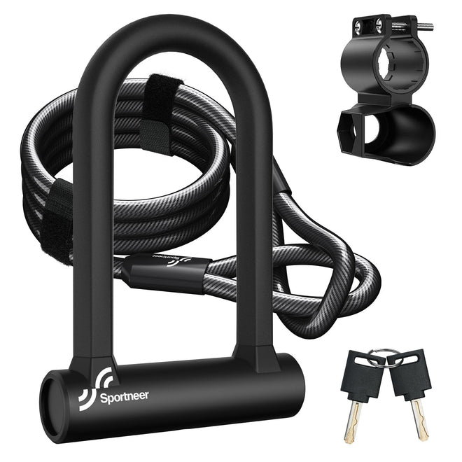 Sportneer Bike Lock: 17mm Heavy Duty Anti-Theft Bike U Lock with 12mm x 1.5m Steel Cable, High-Security Bicycle Lock with 2 Keys & Mounting Bracket for Mountain, Road, Folding & Electric Bikes 🍁 All In One Marketplace Canada