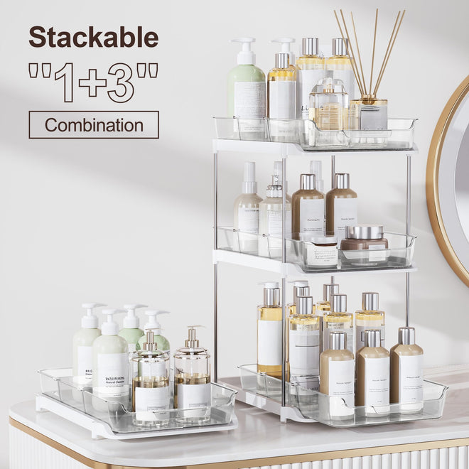 Delamu 2-Tier Multi-Purpose Bathroom Under Sink Organizers and Storage, Stackable Kitchen Pantry Organization, Pull Out Medicine Cabinet Organizer with Movable Dividers, White, 2 Pack 🍁 All In One Marketplace Canada