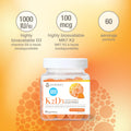 Youtheory K2D3 Zero Sugar Gummies, 1000 IU D3 & MK-7 100 mcg K2, Helps Develop & Maintain Bones & Teeth, Peach Flavour, Vegetarian, 60 Gummies 🍁 All In One Marketplace Canada