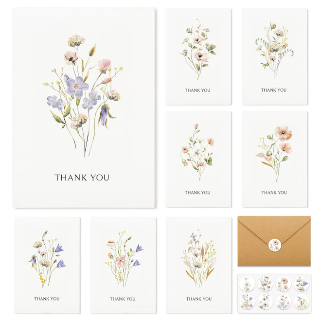 Thank You Cards with Envelopes - 32 Pack Wildflower Blank Cards With Adhesive Envelopes & Matching Stickers Perfect for Wedding, Bridal Showers, Baby Showers,Birthday, All Occasion 🍁 All In One Marketplace Canada