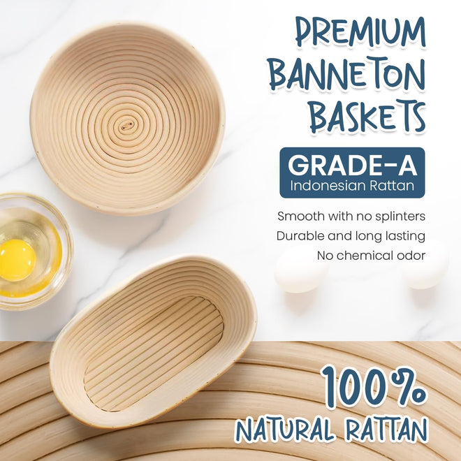 Glimsax Banneton Proofing Basket Set of 2, 9" Round & 10" Oval for Sourdough Baking, Bread Making Accessories and Tools Starter Kit, Gifts for Beginner and Professional Bakers 🍁 All In One Marketplace Canada