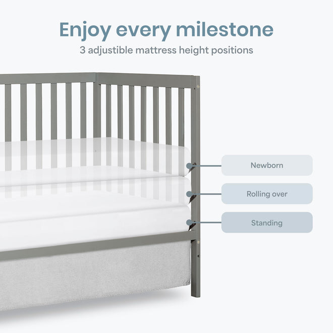 Dream On Me Synergy 5-in-1 Convertible Crib in Cool Grey, Greenguard Gold Certified, BSA Certified, 3 Mattress Height Settings, Classic Nursery Furniture 🍁 All In One Marketplace Canada