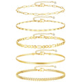 Gold Ankle Bracelets for Women, 14k Gold Plated Waterproof Cuban Link Chain Anklets Set, Layered Anklet Bracelets for Women Beach Gift Adjustable Size 5pc (GOLD-1) 🍁 All In One Marketplace Canada