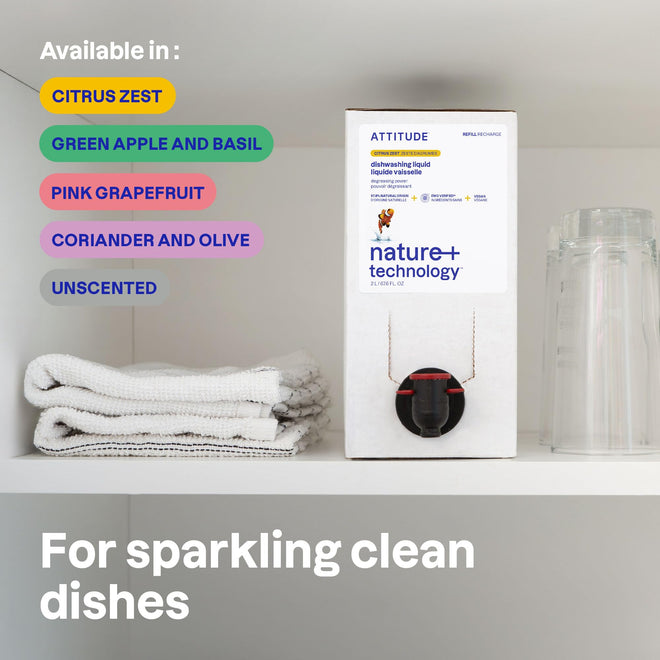 ATTITUDE Dish Soap Refill, EWG Verified, Plant-Based & Vegan Dishwashing Liquid, Naturally Derived, Made in Canada, Green Apple & Basil Scent, 2 Liters 🍁 All In One Marketplace Canada