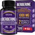 Maximum Strength Berberine Supplement 1000 mg Per Serving (500mg Per Capsule). Supports Healthy Glucose (Blood Sugar) and Lipid (Fats) Metabolism. Non-GMO, Vegan, Gluten-free. Bulk 120 Capsules. Proudly Canadian. Easy to Swallow. Kasha Nutrition