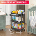 Goovilla 3 Tier Rolling Utility Cart Organizer with Removable Drawer, Stable and Sturdy Black Rolling Storage Carts with 2 Lockable Wheels for Bathroom, Kitchen, Snack, Craft, Makeup, Baby Essentials 🍁 All In One Marketplace Canada