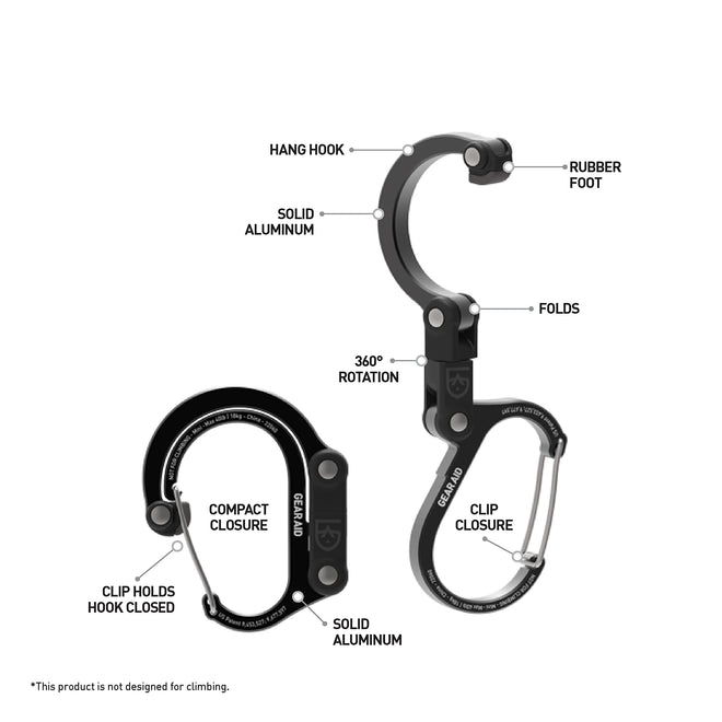 Gear AID HEROCLIP Carabiner Clip and Hook (Small) for Purse, Stroller, and Backpack, Black and Blue, 1 Pack 🍁 All In One Marketplace Canada