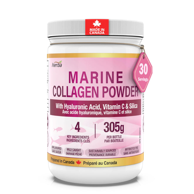 Herba Marine Collagen Powder for Women & Men with Hyaluronic Acid, Vitamin C, and Silica – 305g | Made in Canada | Wild Caught | Hydrolyzed Collagen Peptides | Antibiotics Free | Sustainably Sourced 🍁 All In One Marketplace Canada