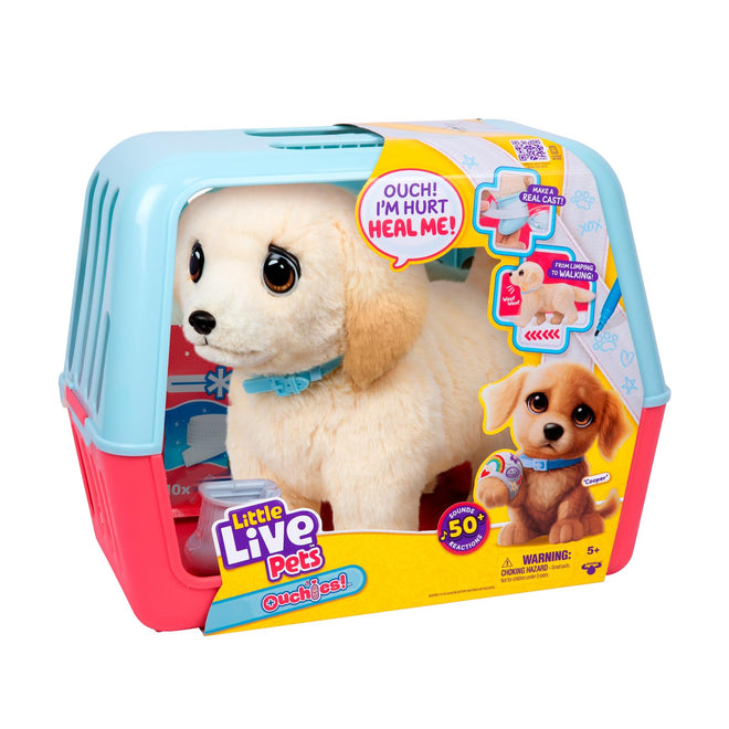 Little Live Pets Ouchies - Cooper The Retriever Puppy|Transform from Injured to Healed Like a Vet. Make a Real Cast. Walking Puppy with Carrier (35cm/13.8in Tall). Repeat Play. 50+ Sounds & Reactions 🍁 All In One Marketplace Canada