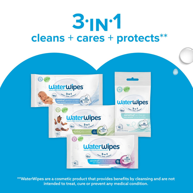 WaterWipes Sensitive+ Newborn & Baby Wipes, 3-In-1 Cleans, Cares, Protects, 99.9% Water, Unscented & Hypoallergenic, 540 Count (9 Packs) 🍁 All In One Marketplace Canada