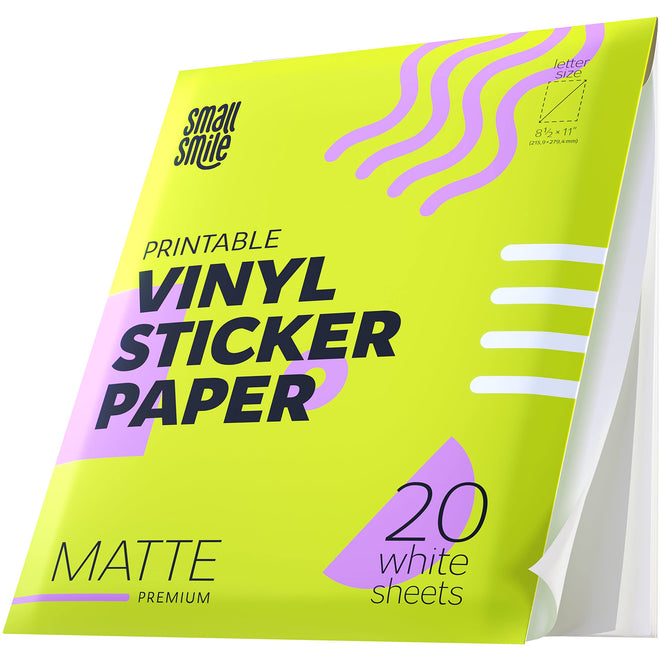 Premium Printable Vinyl Sticker Paper for Inkjet Printer and Laser - 20 White Matte Sticker Paper Waterproof - Durability Adhesive Paper 8.5 x 11, Fast Dry, Holds Ink Well, Great for Cutting Machines 🍁 All In One Marketplace Canada