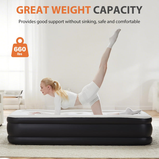 Sweetcrispy Twin Air Mattress, 18" Inflatable Blow Up Airbed with Built-in High Capacity Pump, Double Height, Non-Slip Bottom Design, Weight Capacity 660 lbs Air Bed for Home or Camping 🍁 All In One Marketplace Canada