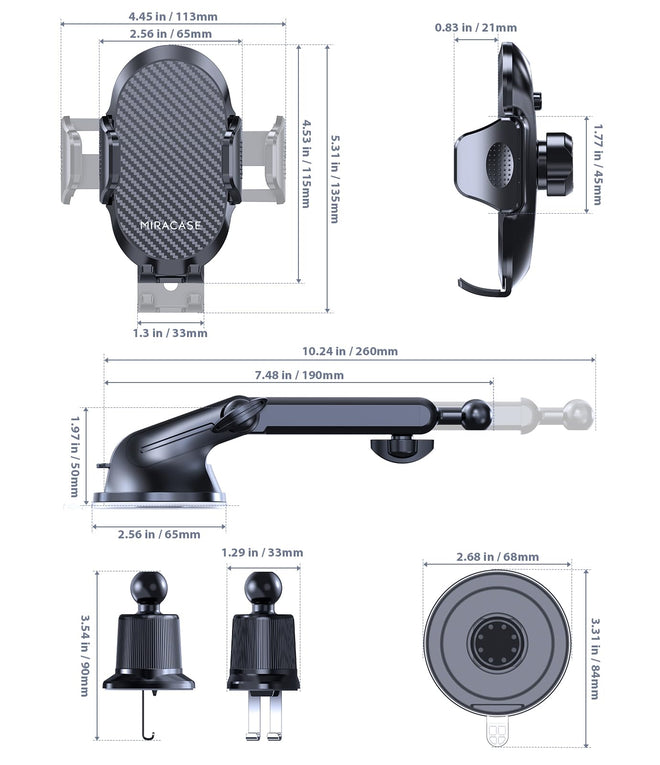 Miracase [2026 Upgraded Strong Military Grade Suction Cup] Car Phone Holder for Cars Dashboard Windscreen Air Vent Desk, 4 in 1 Mobile Phone Mount Automobile Cradle Stand for All Smartphones 🍁 All In One Marketplace Canada