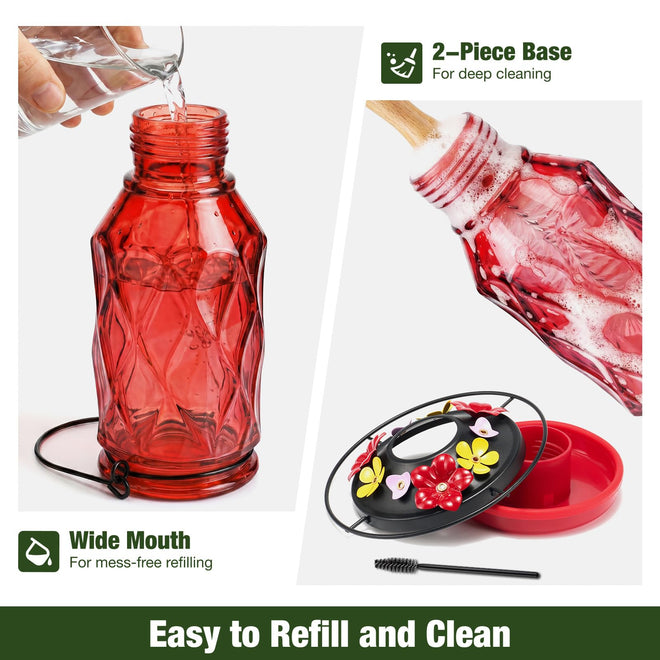 Kingsyard Glass Hummingbird Feeder for Outdoors Hanging, 20 oz Leak-Proof Hummingbird Feeders with 9 Bee Proof Feeding Ports & Ant Moat, Easy to Clean and Refill (Red) 🍁 All In One Marketplace Canada