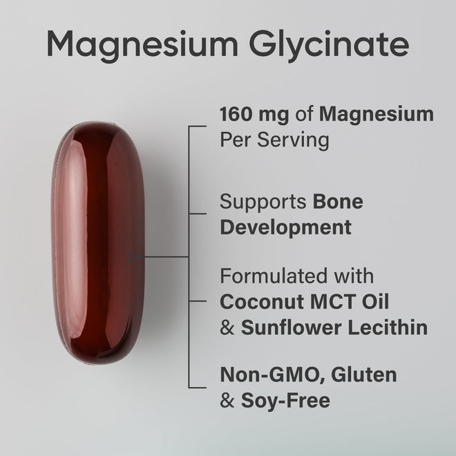 Sports Research® Magnesium Glycinate - Supports Bone Development & Muscle Function | 160mg of Chelated Elemental Magnesium w/Coconut MCT Oil | Non-GMO, Gluten & Soy Free - Liquid Softgels | 60 Count 🍁 All In One Marketplace Canada