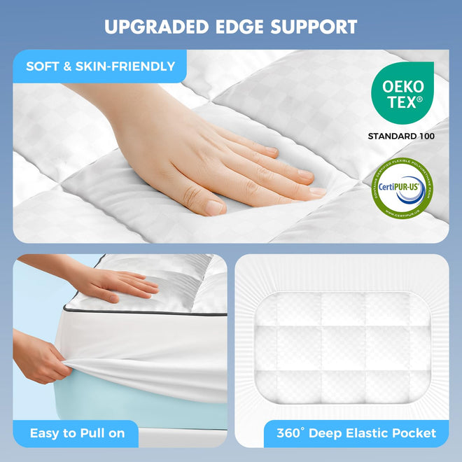 Dual Layer 4 Inch Memory Foam Mattress Topper Queen Size, 2 Inch Cooling Gel Memory Foam and 2 Inch Pillow Top Mattress Pad Cover for Back Pain, Deep Elastic Pocket, Medium Support, White 🍁 All In One Marketplace Canada