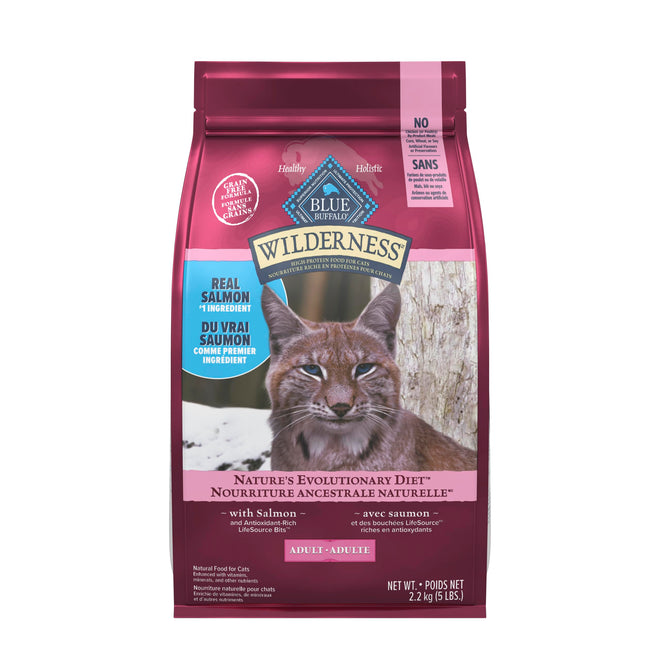 Blue Buffalo Wilderness with Salmon Natural High-Protein Grain-Free Dry Food for Adult Cats, Real Salmon First, Antioxidant-Rich LifeSource Bits Support Immunity, Promotes Strong Muscles, 2.2kg/5 lbs. 🍁 All In One Marketplace Canada