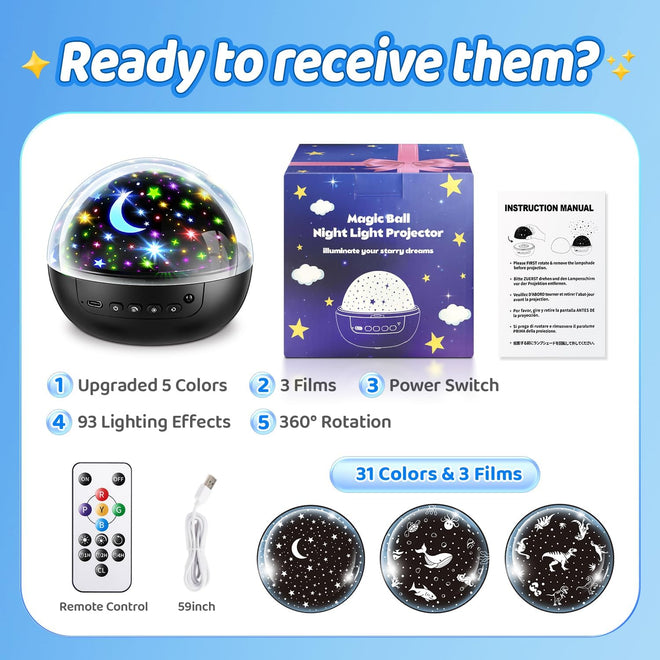 PIKOY Night Light for Kids,93 Lighting+3 Films Star Projector Night Light, Dimmable Remote Star Lights, 360° Sensory Projector Nightlight Glow in the Dark Stars, Toddler 3 Year Old Boy Toys for 3-5 🍁 All In One Marketplace Canada