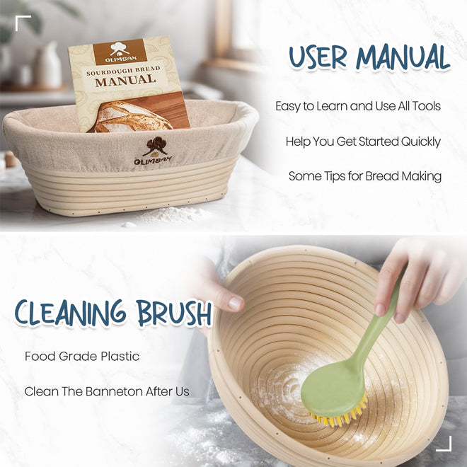 Glimsax Banneton Proofing Basket Set of 2, 9" Round & 10" Oval for Sourdough Baking, Bread Making Accessories and Tools Starter Kit, Gifts for Beginner and Professional Bakers 🍁 All In One Marketplace Canada