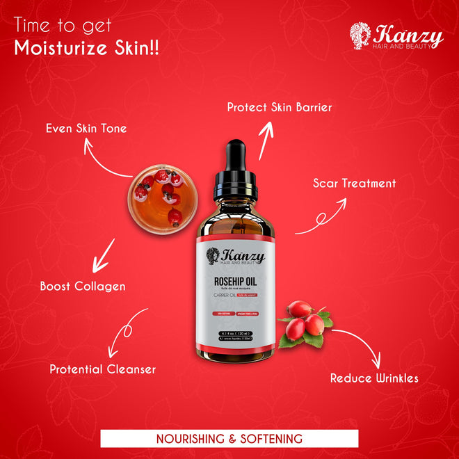 Kanzy Rosehip Oil for Face 120ml - Cold-Pressed Rosehip Oil for Skin, Hair, Nails & Body | Vegan & Cruelty-Free Moisturizing Oil for Daily Use 🍁 All In One Marketplace Canada