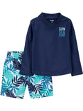 Simple Joys by Carter's Boys' Toddler 2-Piece Swimsuit Trunk and Rash guard, Navy Tropical, 3T 🍁 All In One Marketplace Canada