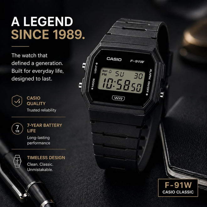 Casio F-91WB Series | Men's Digital Watch | Environmentally Friendly Bio-Based Resin | Alarm | Date Indicator | 7-Year Battery, Black 🍁 All In One Marketplace Canada