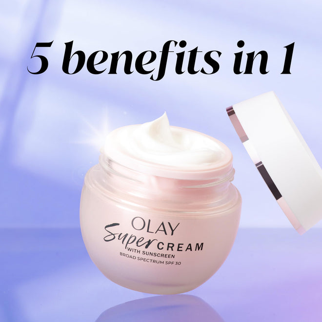 Olay Super Cream with Sunscreen SPF 30, Ultra Lightweight Face Moisturizer with Vitamin C, Hyaluronic Acid, Niacinamide, Vitamin E, and Collagen Peptide that hydrates, smooths, brightens, firms, and protects with SPF, 50 mL 🍁 All In One Marketplace Canada