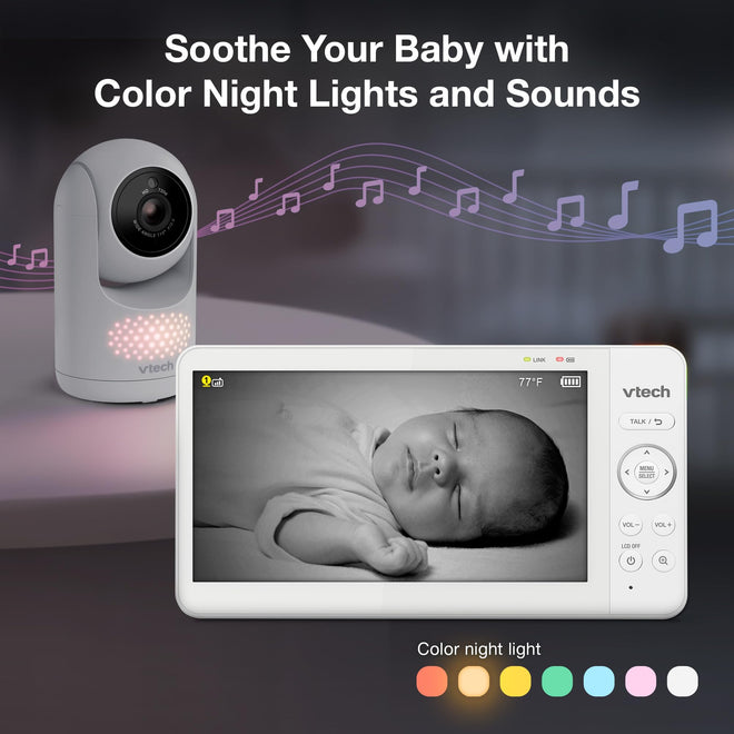 VTech Advanced HQ Max Twin 2 Camera 7” Digital Video Baby Monitor with Pan-Tilt-Zoom, Night Light, Long Range, 2-Way Talk, Display, and Lullabies, No WiFi, White 🍁 All In One Marketplace Canada