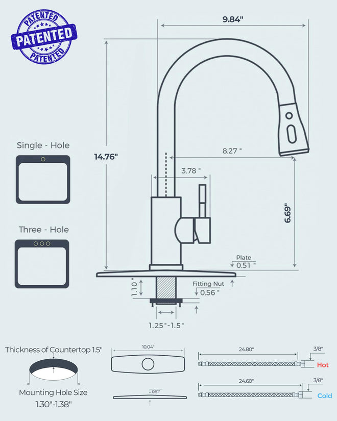 FORIOUS Black Kitchen Faucets with Pull Down Sprayer, Kitchen Sink Faucet with Pull Out Sprayer, Fingerprint Resistant, Single Hole Deck Mount, Single Handle Copper Kitchen Faucet, Matte Black 🍁 All In One Marketplace Canada