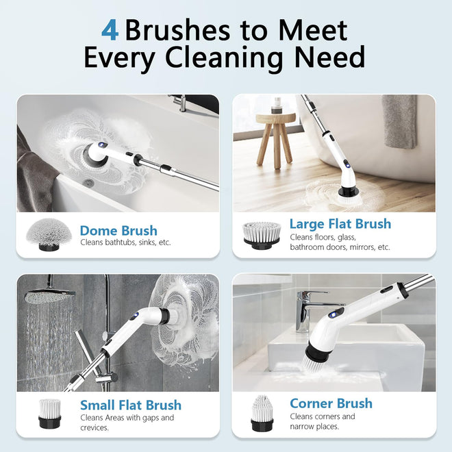 TUYU Electric Spin Scrubber, Full-Body IPX7 Waterproof Bathroom Scrubber with Power LCD Display, Adjustable Extension Handle, Cordless Shower Cleaner Brush for Bathtub Kitchen Wall Cleaning 🍁 All In One Marketplace Canada