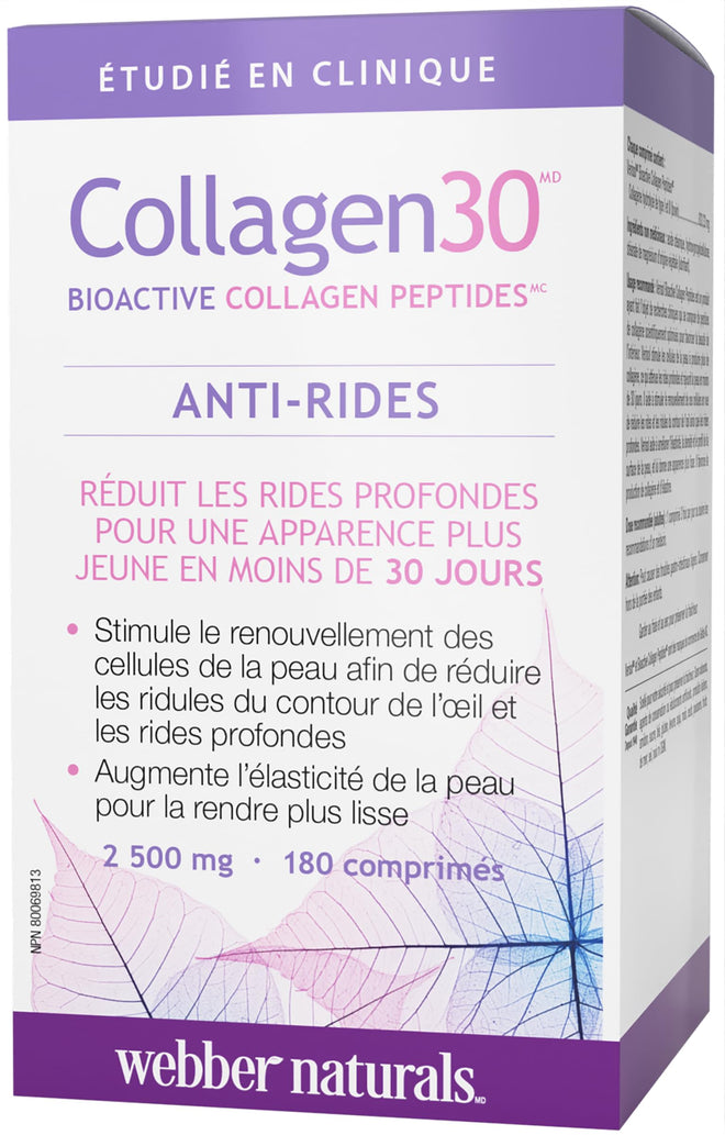 Webber Naturals Collagen30 Anti-Wrinkle, 2500 mg of Bioactive Collagen Peptides Per Serving, 180 Tablets, Helps Reduce Deep Wrinkles, Fine Lines & Stimulates Skin Cells 🍁 All In One Marketplace Canada
