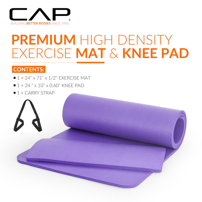 CAP Barbell High Density Exercise Yoga Mat with strap and Knee Pad 71"x24"x1/2" PURPLE 🍁 All In One Marketplace Canada
