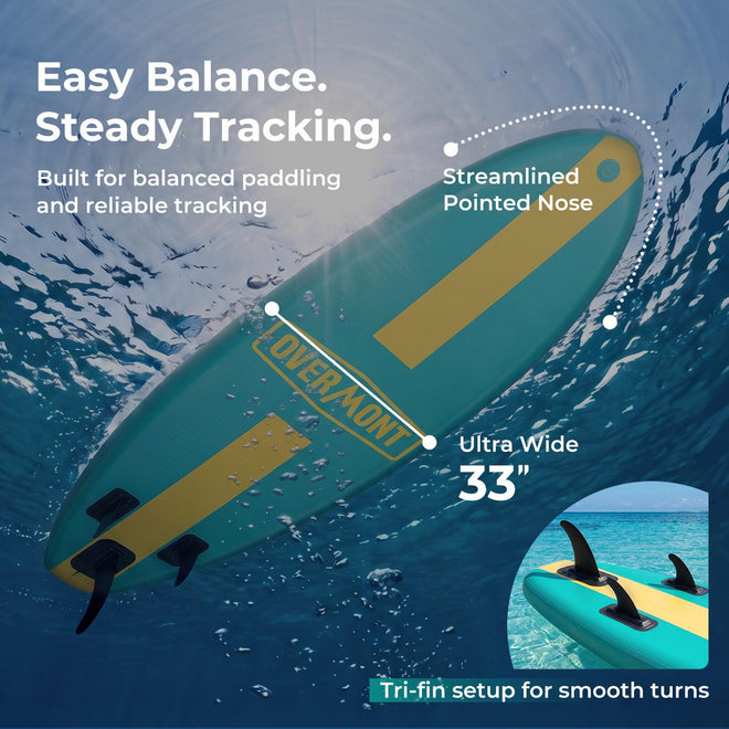 Overmont Inflatable Paddle Board 10'7" x 33" x 6", Extra Wide SUP for Adults & Beginners, 350 lb Stand Up Paddle Board with Adjustable Paddle, Pump, 3 Fins, Leash, Backpack & Repair Kit 🍁 All In One Marketplace Canada