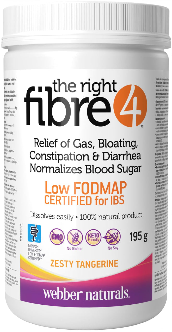 Webber Naturals The Right Fibre4 IBS Intestinal Discomfort 195 g, Zesty Tangerine Flavour, 30 Servings, Fibre Supplement for Digestive Health, Low-FODMAP, Vegan 🍁 All In One Marketplace Canada