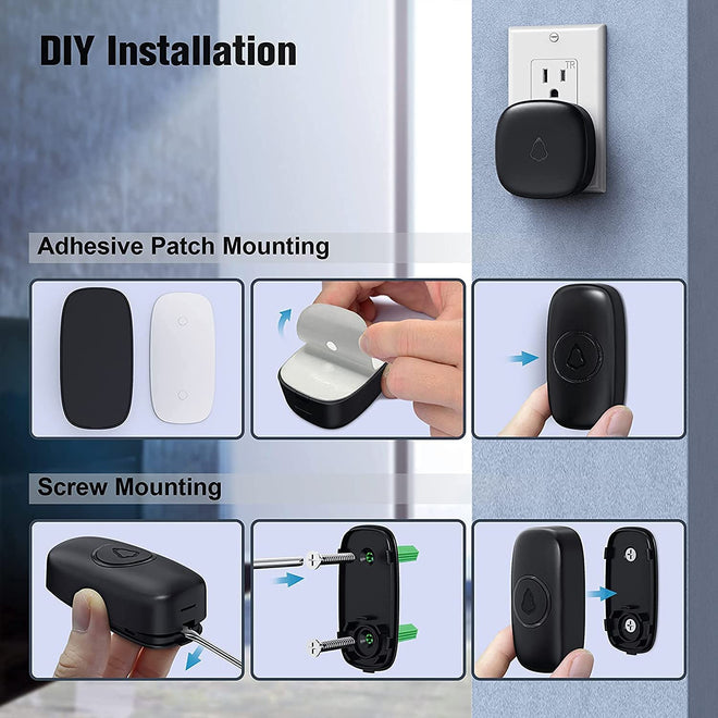 SECRUI Doorbell, Wireless Doorbell with 2 Receivers, Easy Installation, Adjustable Volumes, 58 Chimes, 1000Ft Operating Range, LED Indicator, Black 🍁 All In One Marketplace Canada
