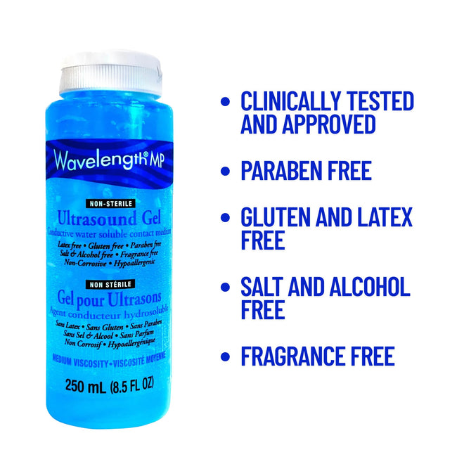 Wavelength® MP Multi-Purpose Ultrasound Gel. Hypoallergenic, Non-Greasy, Premium-Quality. For Ultrasound, Physiotherapy, Cavitation & Aesthetic Devices. Made in Canada. Transmission Gel. 250ml Bottles. (Blue 250ml x 2) 🍁 All In One Marketplace Canada