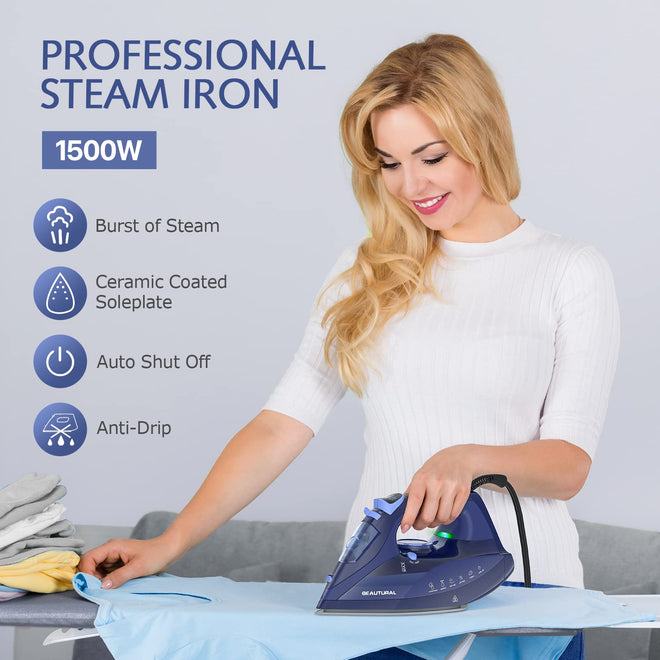 BEAUTURAL Steam Iron for Clothes with Precision Thermostat Dial, Ceramic Coated Soleplate, 3-Way Auto-Off, Self-Cleaning, Anti-Calcium, Anti-Drip 🍁 All In One Marketplace Canada