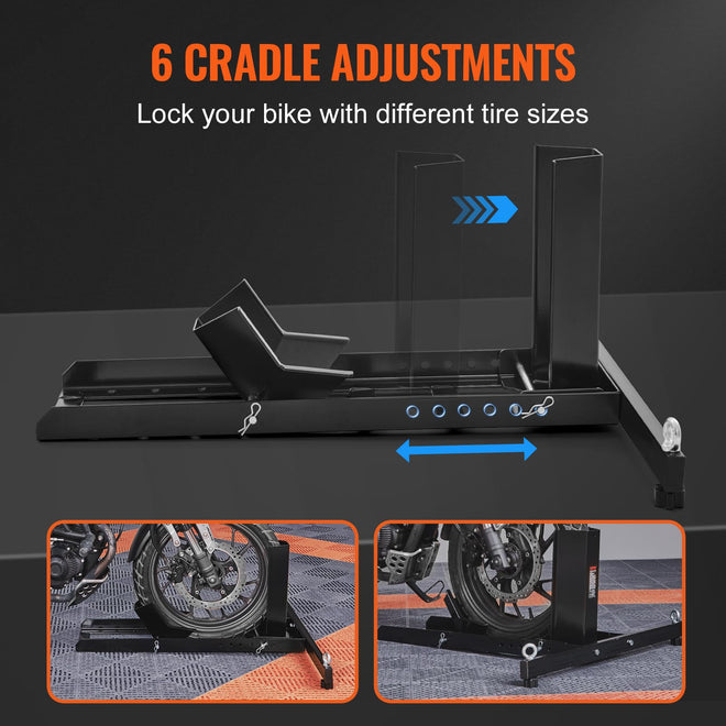 VEVOR Motorcycle Wheel Chock Upright, 1800 lbs Capacity, Heavy-duty Steel Motorcycle Front Wheel Stand with 6 Adjustable Holes, For 15"-22" Off-Road Motorcycles, Standard Motorcycles 🍁 All In One Marketplace Canada