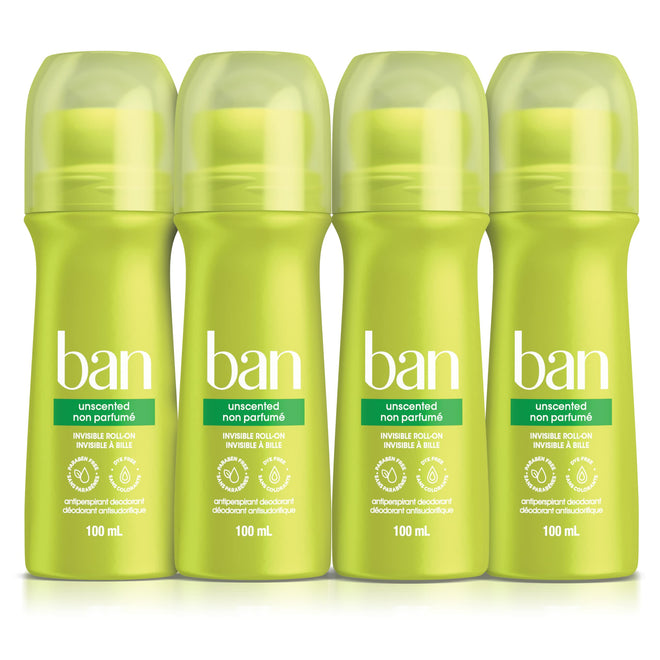 Ban Unscented Roll-on Antiperspirant Deodorant, 24-Hour Protection, Pack of 4 | Made in Canada 🍁 All In One Marketplace Canada