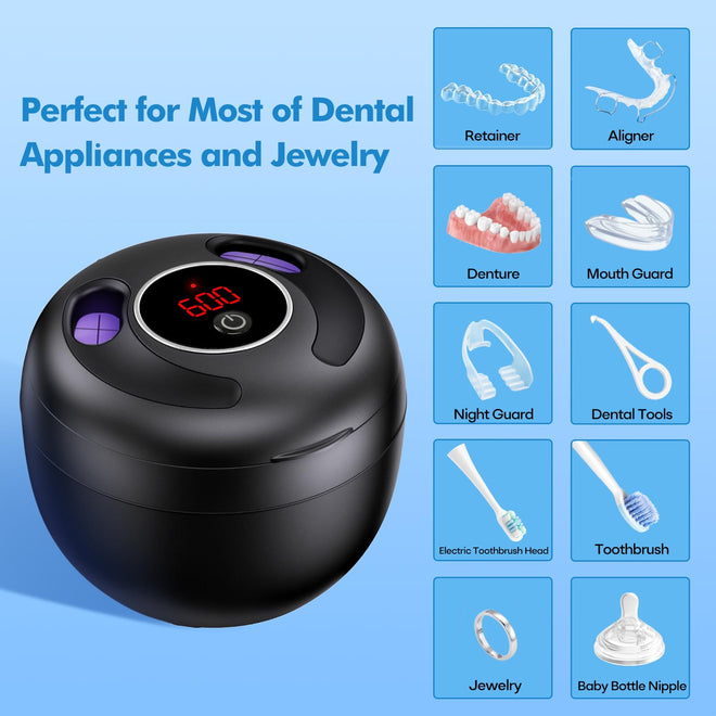 Upgraded Ultrasonic Retainer Cleaner Machine, 45kHz Ultrasonic Dentures Cleaner for Night Guards, Braces, Aligner, Toothbrush, Jewelry and More, 200ML Capacity, Black1 🍁 All In One Marketplace Canada