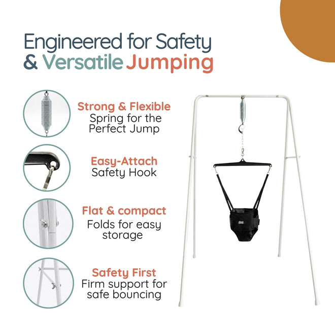 Jolly Jumper CLASSIC (Black) with Stand - ORIGINAL Baby Jumper, Indoor and Outdoor Exercise Saddle Seat, Adjustable Height, for Infants up to 28lbs 🍁 All In One Marketplace Canada