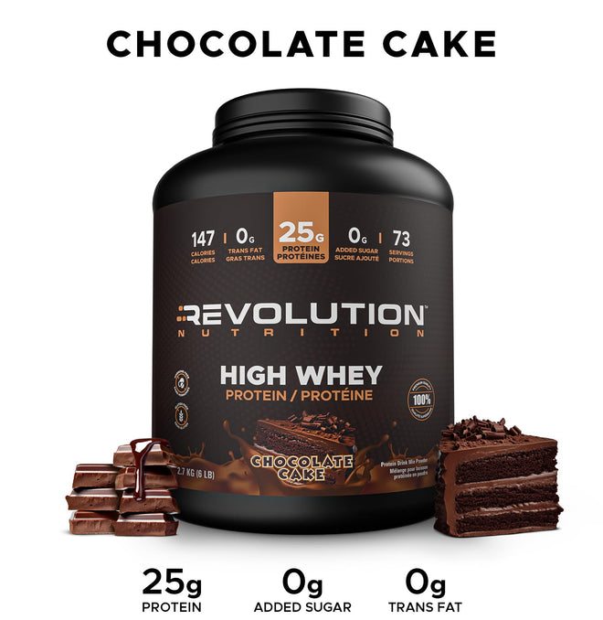 Revolution Nutrition, High Whey, Protein Powder 6LB, Whey Protein, Gluten Free, 25g of Protein Per Scoop, 2.7kg, 73 Servings (Chocolate Cake, 6 Pound) 🍁 All In One Marketplace Canada