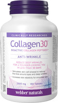 Webber Naturals Collagen30 Anti-Wrinkle, 2500 mg of Bioactive Collagen Peptides Per Serving, 180 Tablets, Helps Reduce Deep Wrinkles, Fine Lines & Stimulates Skin Cells 🍁 All In One Marketplace Canada