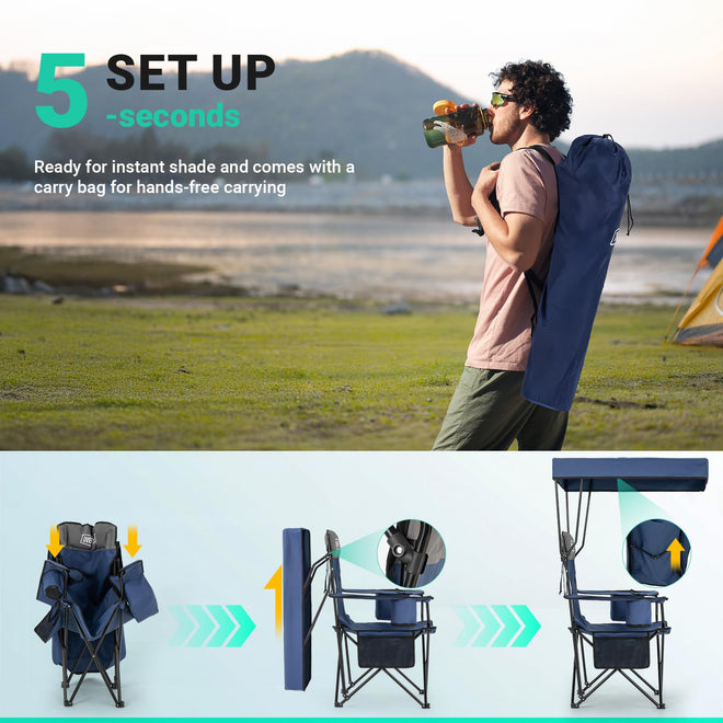 Overmont Beach Chair with Canopy Shade and Cooler - Support 330lbs Oversized Folding Camping Chair with Umbrella- Cup Holder - Cool Bag - Lounge Chair for Sand Travel Outdoor Pool Sports Blue 2pcs 🍁 All In One Marketplace Canada